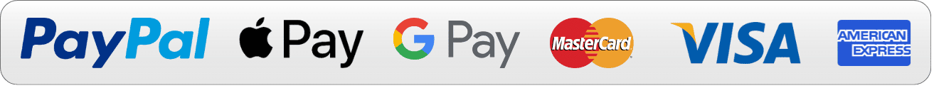 We accept PayPal, Apple Pay, Google Pay, Mastercard, Visa and American Express
